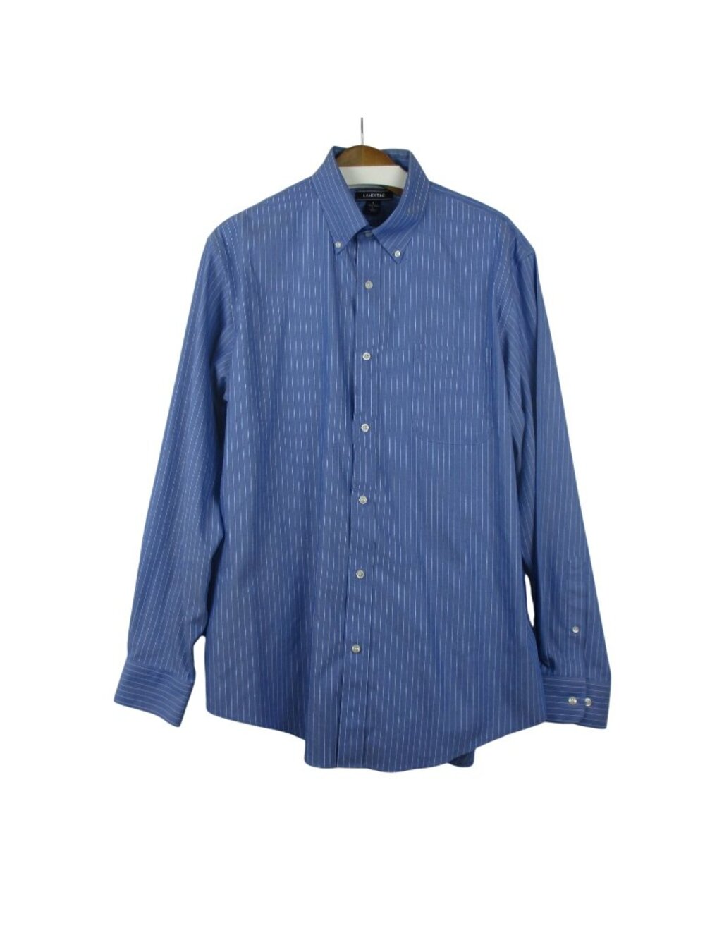 Men's No Iron Supima Cotton Pinpoint Buttondown Collar Shirt Blue Pinstripe L